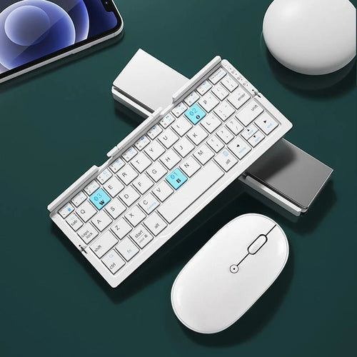Ultra-Slim Folding Aluminum Bluetooth Keyboard with Integrated Device Stand
