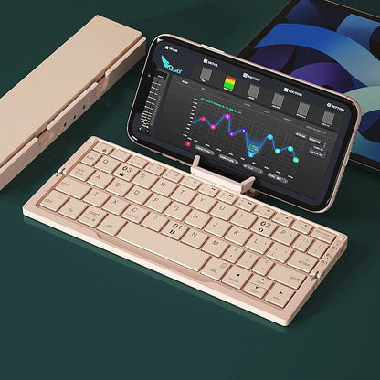 Ultra-Slim Folding Aluminum Bluetooth Keyboard with Integrated Device Stand