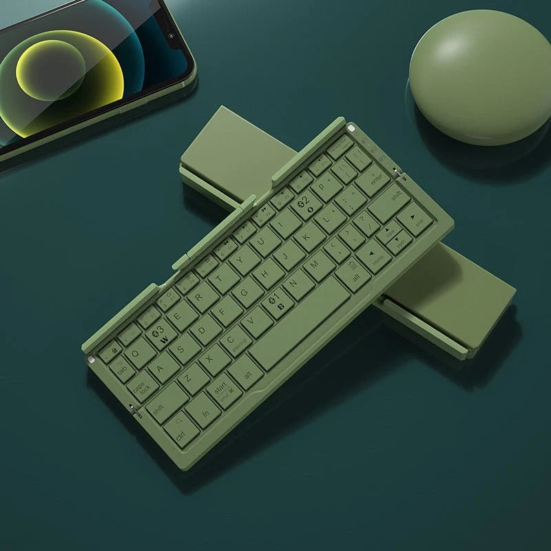 Ultra-Slim Folding Aluminum Bluetooth Keyboard with Integrated Device Stand