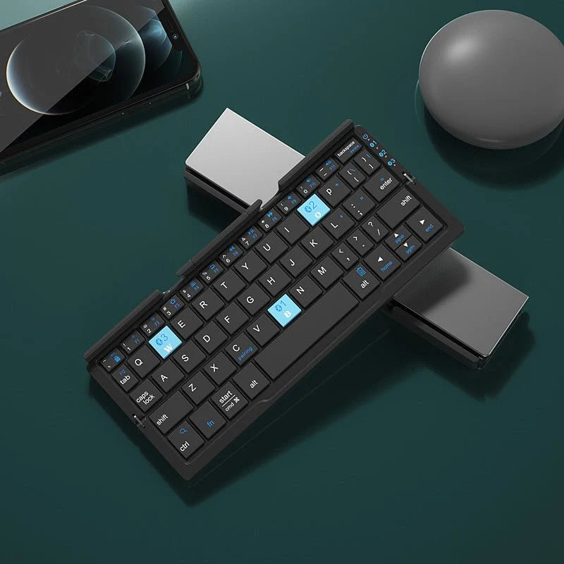 Ultra-Slim Folding Aluminum Bluetooth Keyboard with Integrated Device Stand