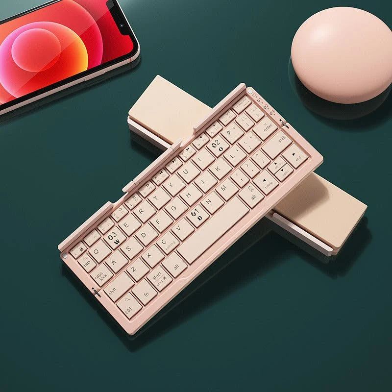 Ultra-Slim Folding Aluminum Bluetooth Keyboard with Integrated Device Stand