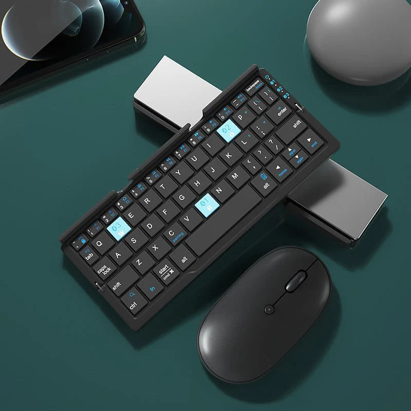 Ultra-Slim Folding Aluminum Bluetooth Keyboard with Integrated Device Stand